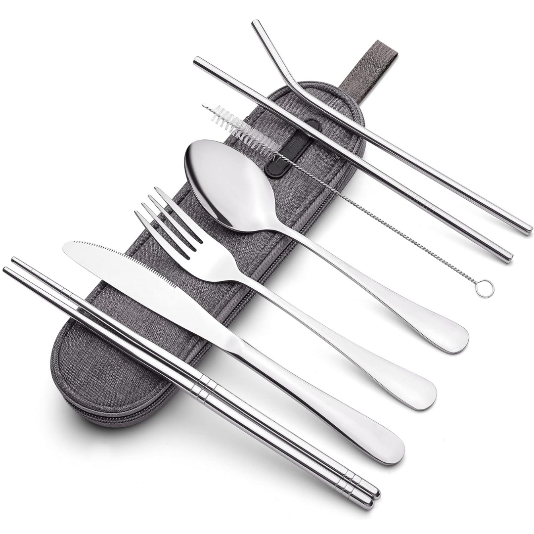 Portable Stainless Steel Cutlery Set - Travel Utensils with Case