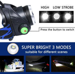 Waterproof LED Headlamp - Zoom Focus & Rechargeable Battery