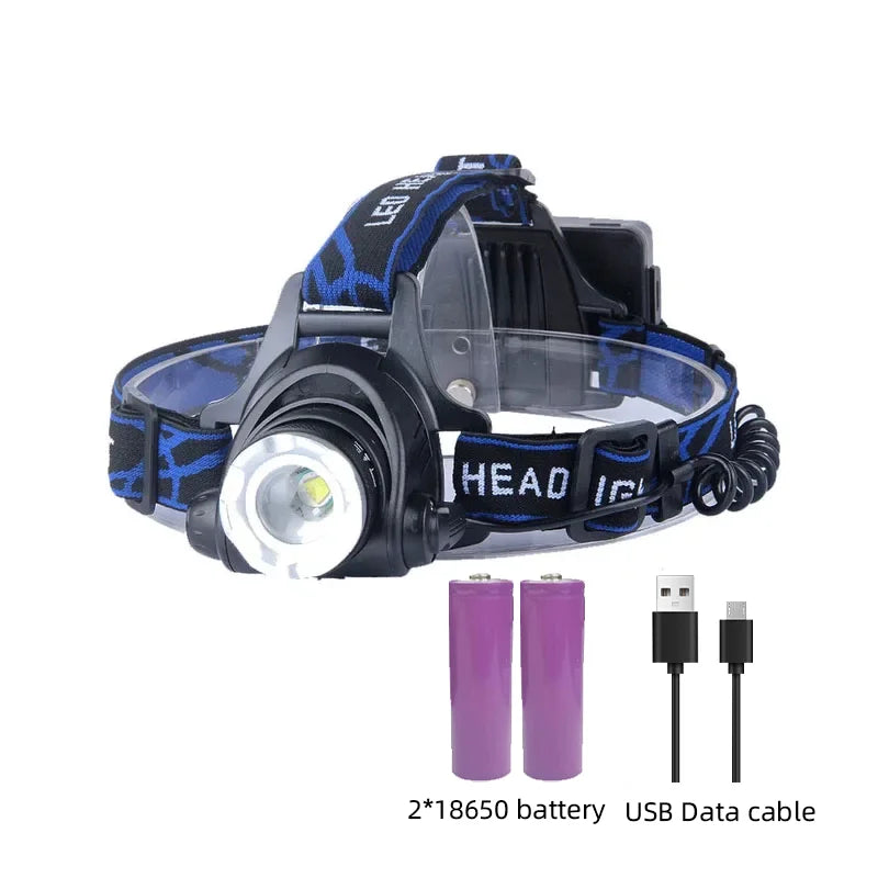 Waterproof LED Headlamp - Zoom Focus & Rechargeable Battery
