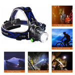 Waterproof LED Headlamp - Zoom Focus & Rechargeable Battery