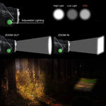 Waterproof LED Headlamp - Zoom Focus & Rechargeable Battery