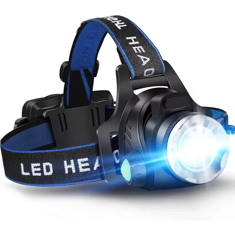 Waterproof LED Headlamp - Zoom Focus & Rechargeable Battery