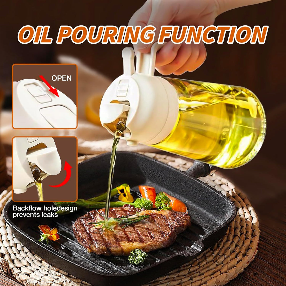 DualSpray Olive Oil Sprayer - 2-in-1 Glass Dispenser and Mister