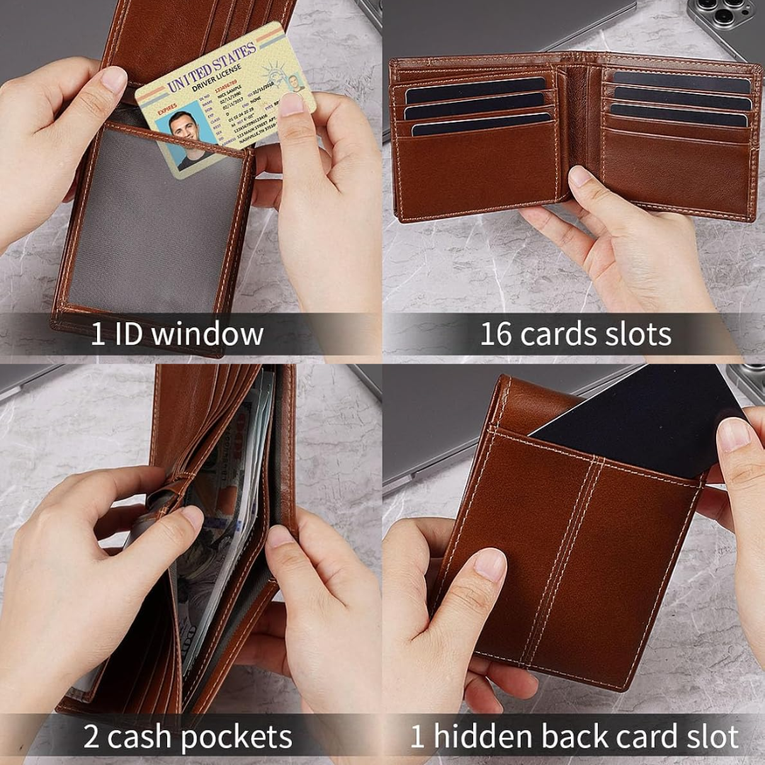 SlimArmor RFID-Blocking Leather Bifold Wallet - 16 Card Slots for Men
