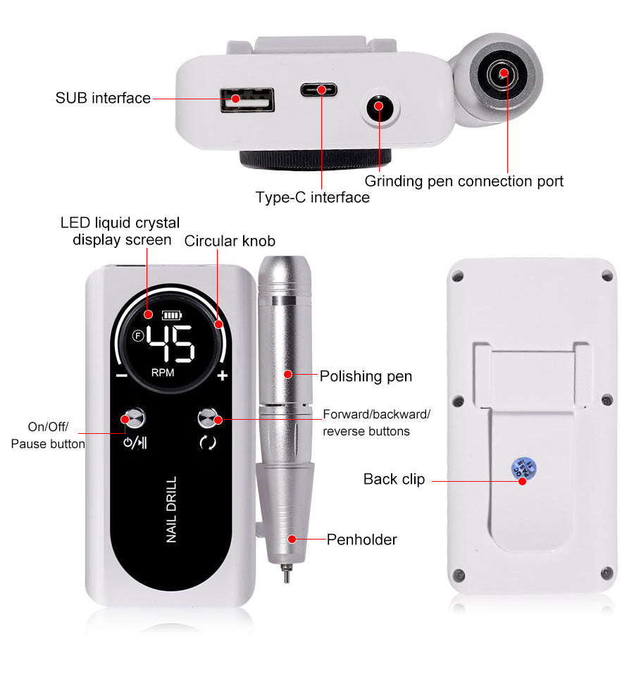 Electric Nail File 45000RPM - Quiet Portable Manicure Tool
