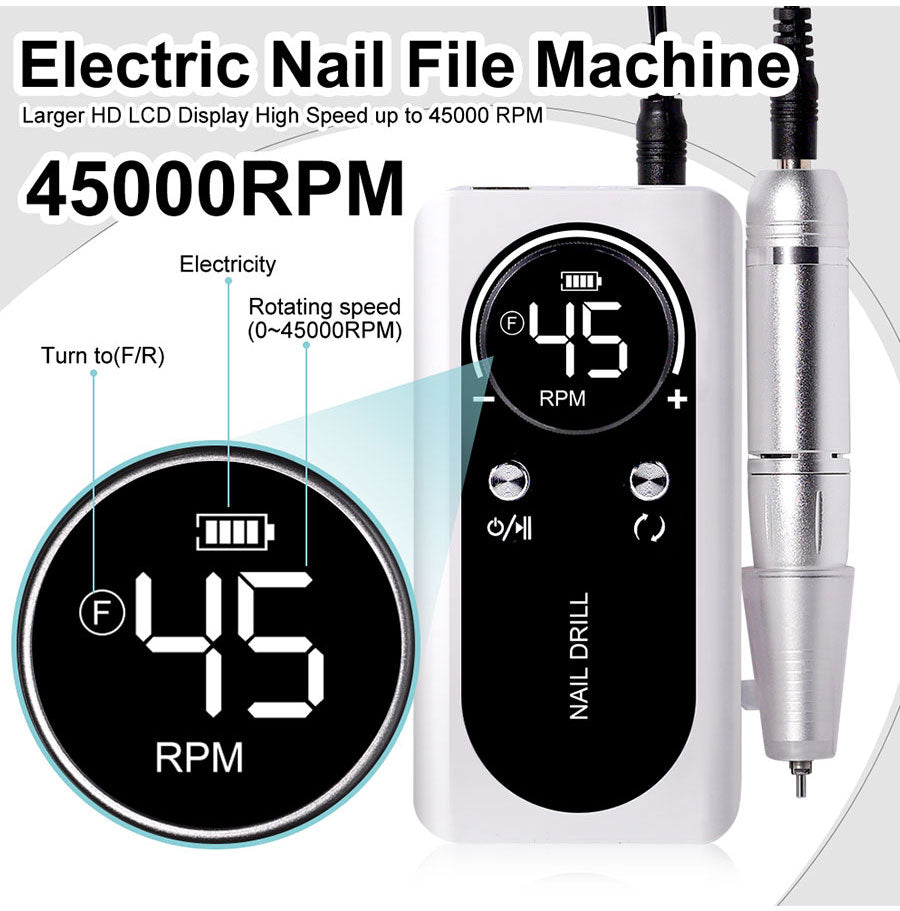 Electric Nail File 45000RPM - Quiet Portable Manicure Tool