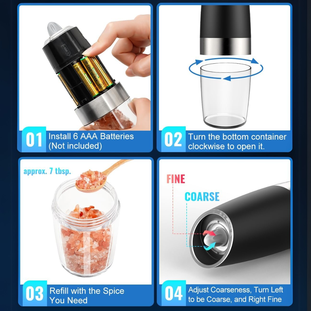 GrindMaster Duo - Rechargeable Electric Pepper and Salt Mills