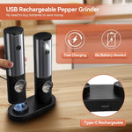 Electric Salt & Pepper Mill Set - One-Handed Grinder with LED Light