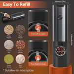 Electric Salt & Pepper Mill Set - One-Handed Grinder with LED Light