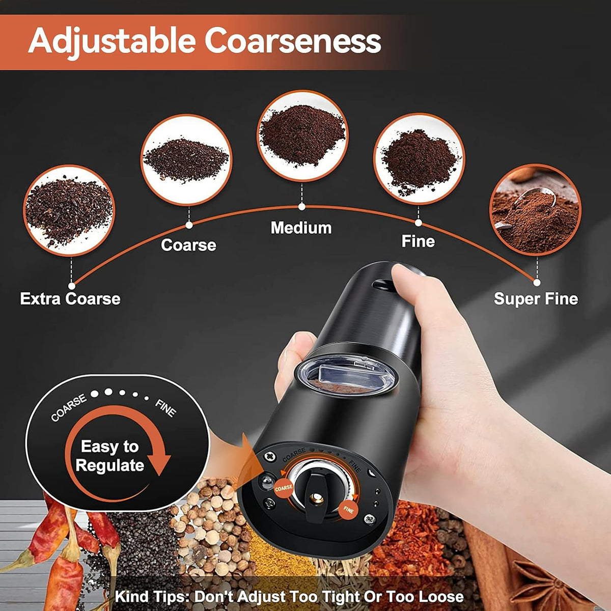 Electric Salt & Pepper Mill Set - One-Handed Grinder with LED Light