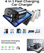 69W Retractable Car Charger - Fast USB-C Charging Cable