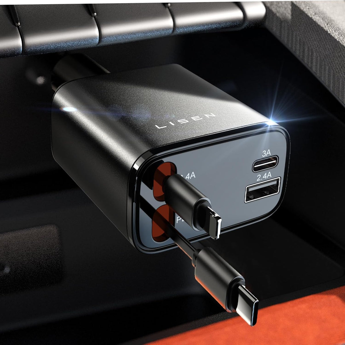 69W Retractable Car Charger - Fast USB-C Charging Cable