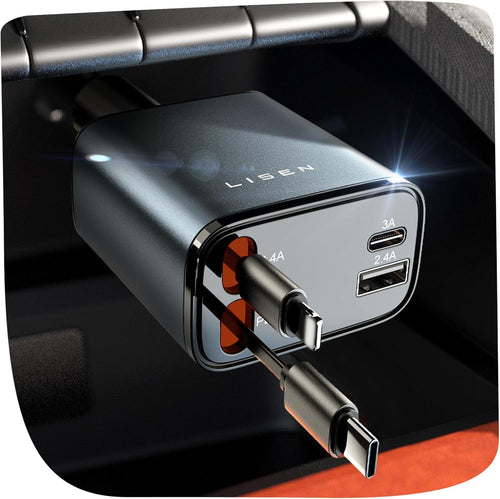69W Retractable Car Charger - Fast USB-C Charging Cable