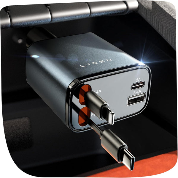 69W Retractable Car Charger - Fast USB-C Charging Cable