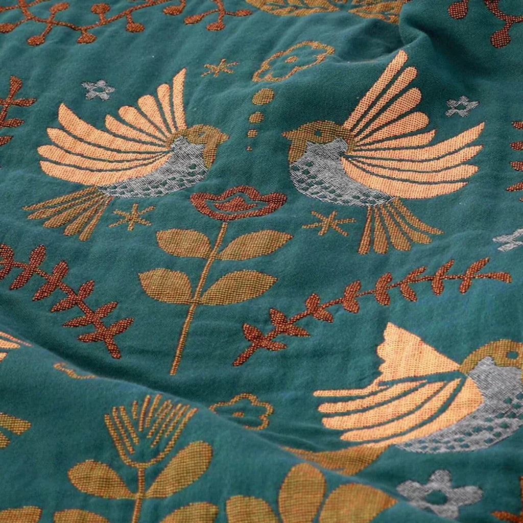 Nordic Nest Reversible Bird Blanket - Scandinavian Cotton Mesh Throw