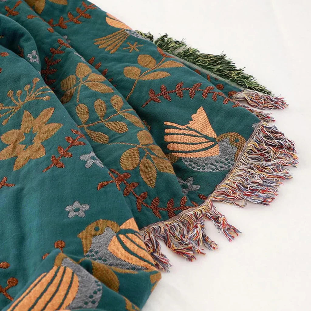 Nordic Nest Reversible Bird Blanket - Scandinavian Cotton Mesh Throw