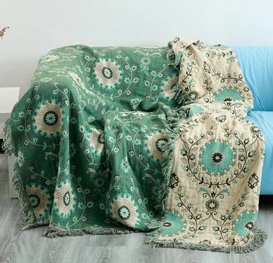 Nordic Nest Reversible Bird Blanket - Scandinavian Cotton Mesh Throw