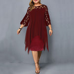 Elegant Plus-Size Midi Dress - Lace Sleeve Fall Style