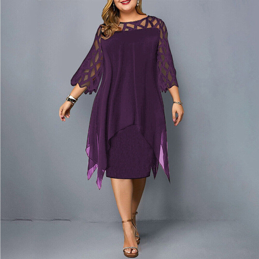 Elegant Plus-Size Midi Dress - Lace Sleeve Fall Style