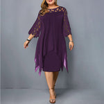 Elegant Plus-Size Midi Dress - Lace Sleeve Fall Style