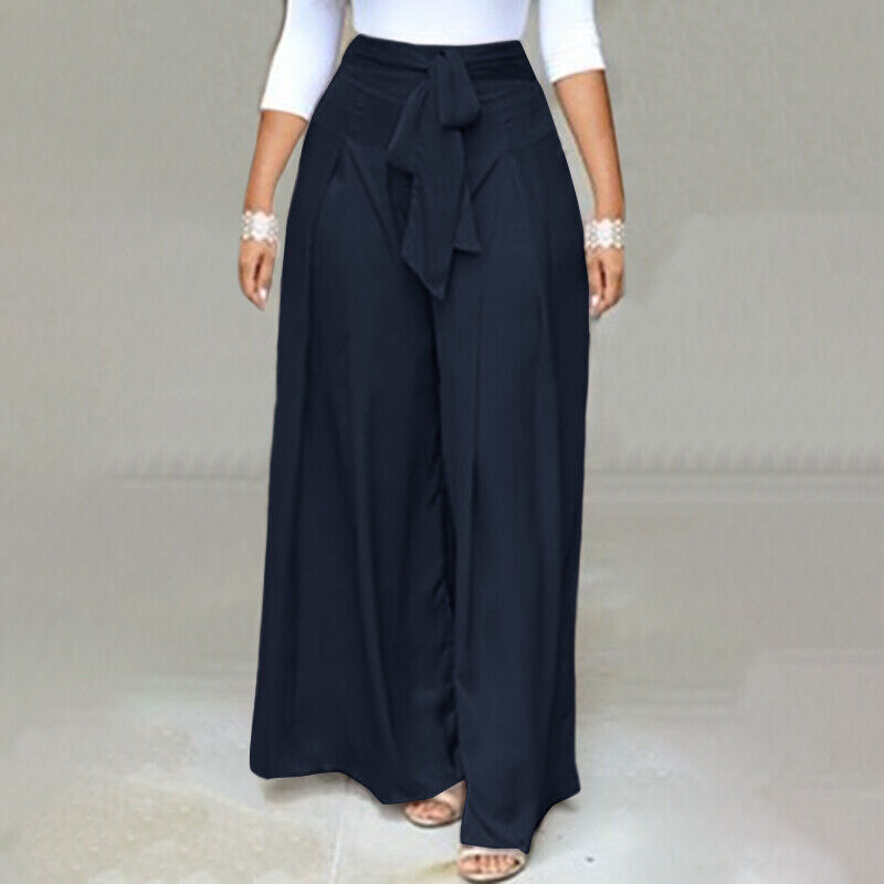 Plus-Size Wide-Leg Work Pants - High-Waist Palazzo Style