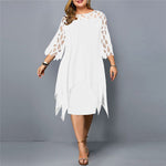 Elegant Plus-Size Midi Dress - Lace Sleeve Fall Style