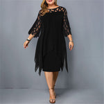 Elegant Plus-Size Midi Dress - Lace Sleeve Fall Style
