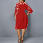 Elegant Plus-Size Midi Dress - Lace Sleeve Fall Style
