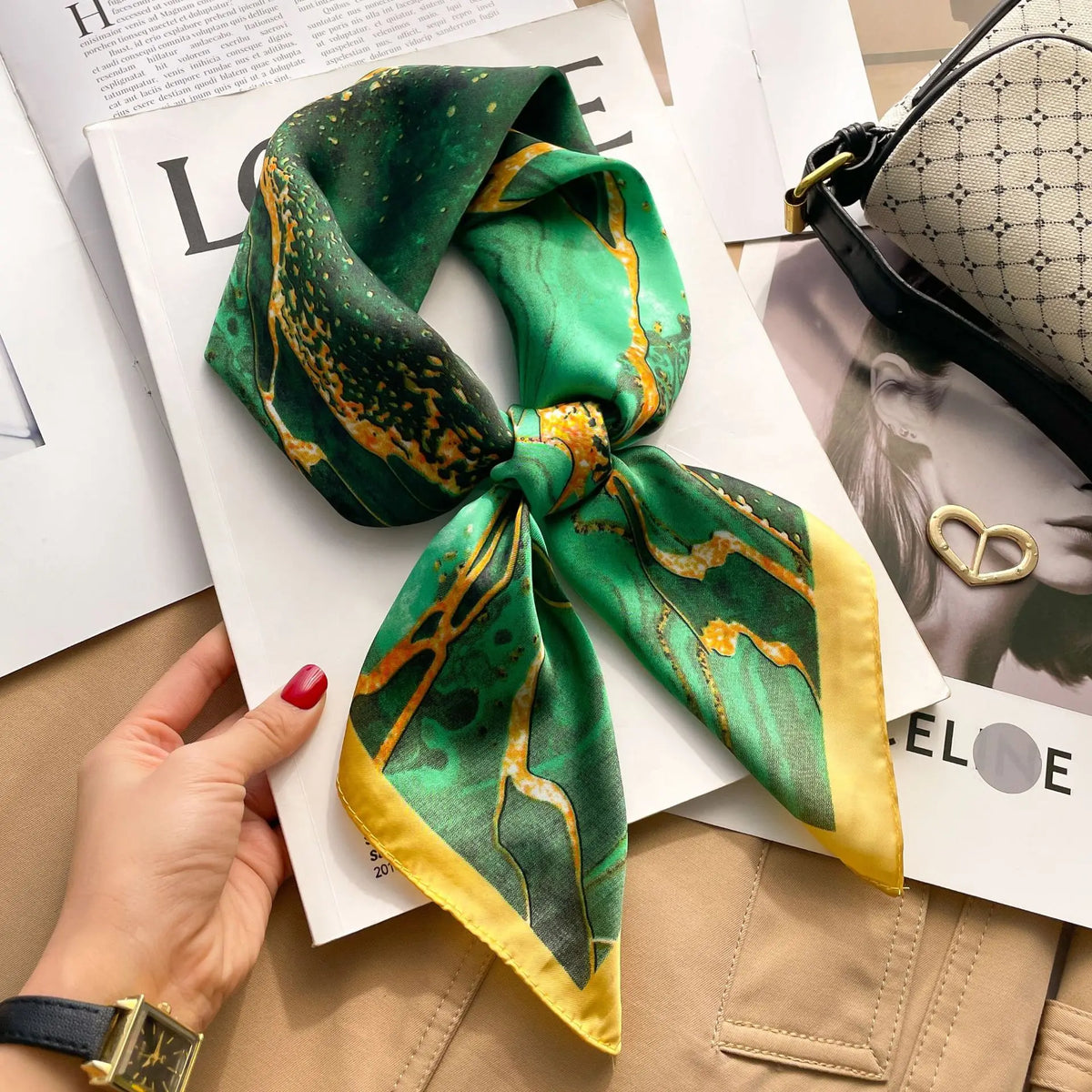 Sophia Silk Charm Plaid Scarf - Versatile Neck Scarf & Hair Tie