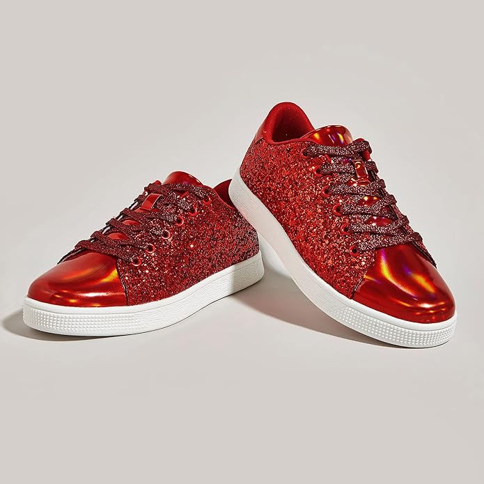 Xenia Glitter Lace-Up Sneakers - Sparkling Fashion Shoes for Women