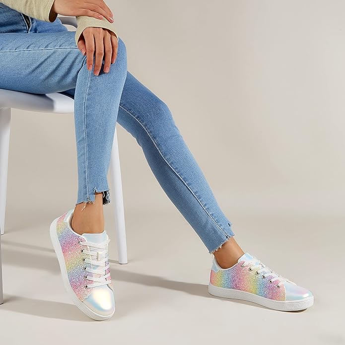 Xenia Glitter Lace-Up Sneakers - Sparkling Fashion Shoes for Women