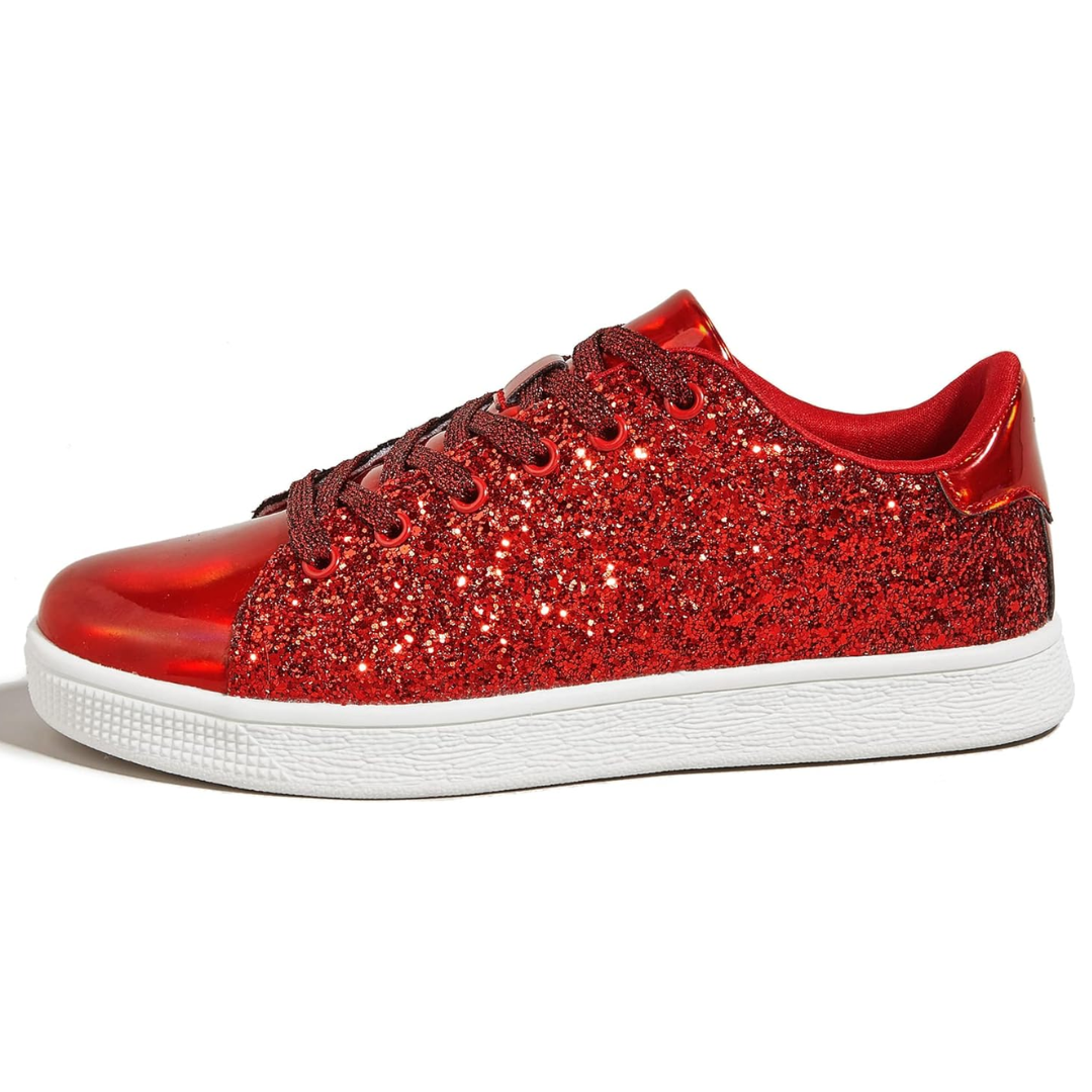 Xenia Glitter Lace-Up Sneakers - Sparkling Fashion Shoes for Women