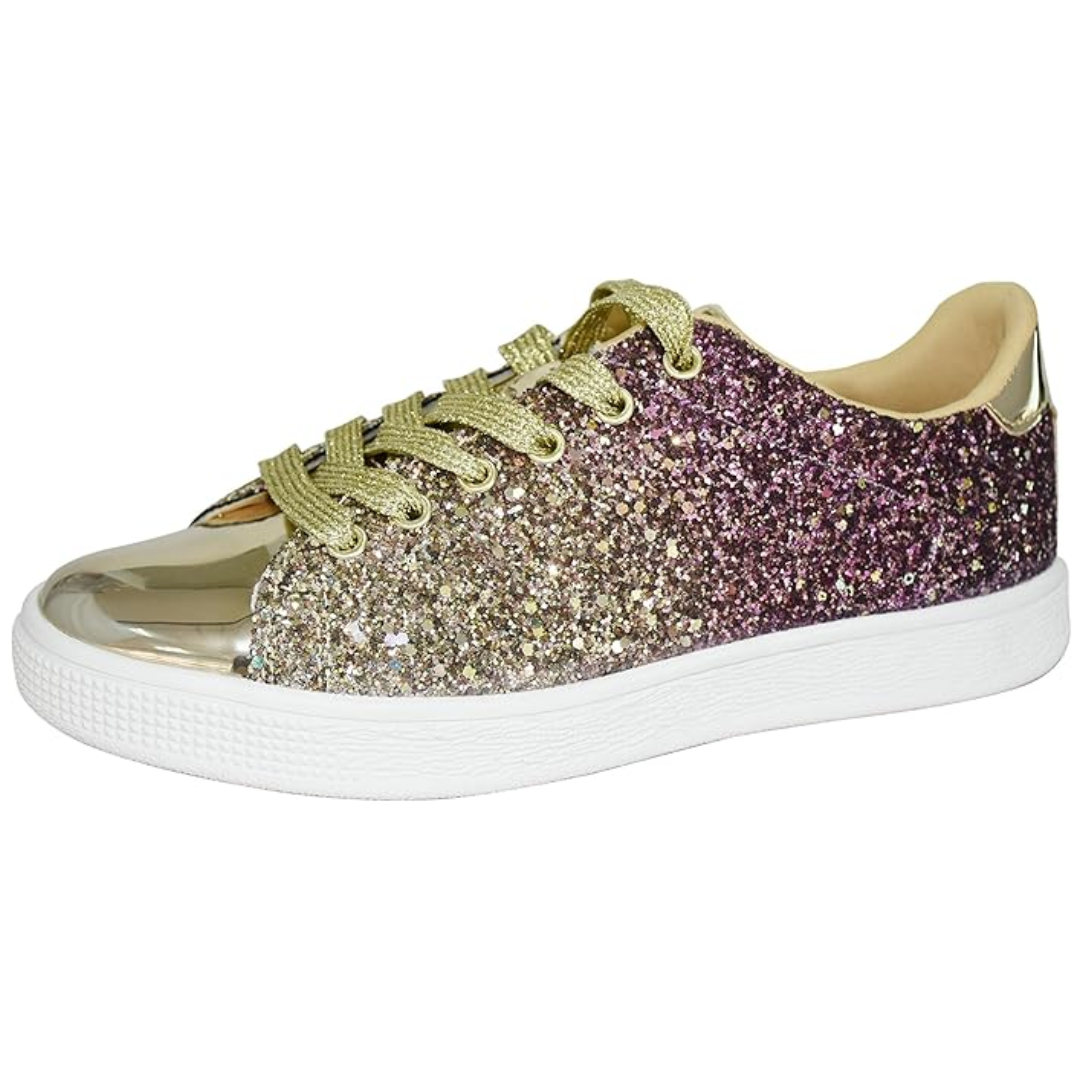 Xenia Glitter Lace-Up Sneakers - Sparkling Fashion Shoes for Women