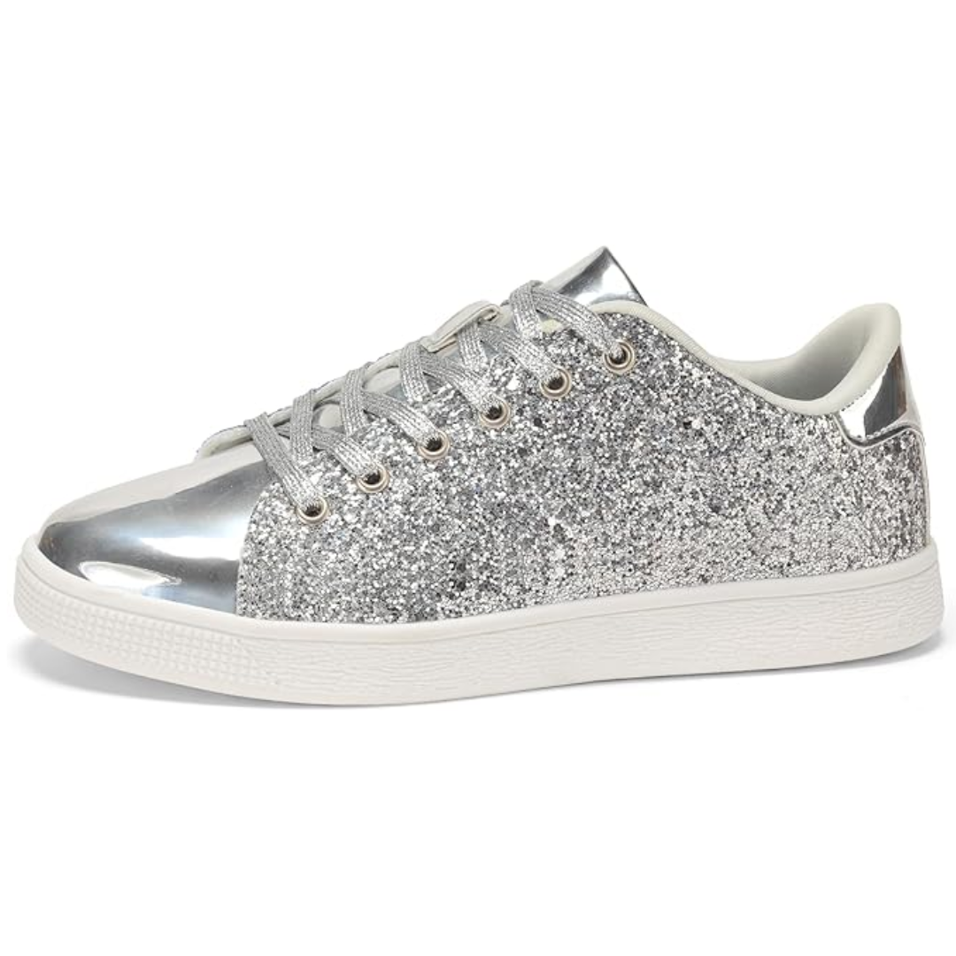 Xenia Glitter Lace-Up Sneakers - Sparkling Fashion Shoes for Women