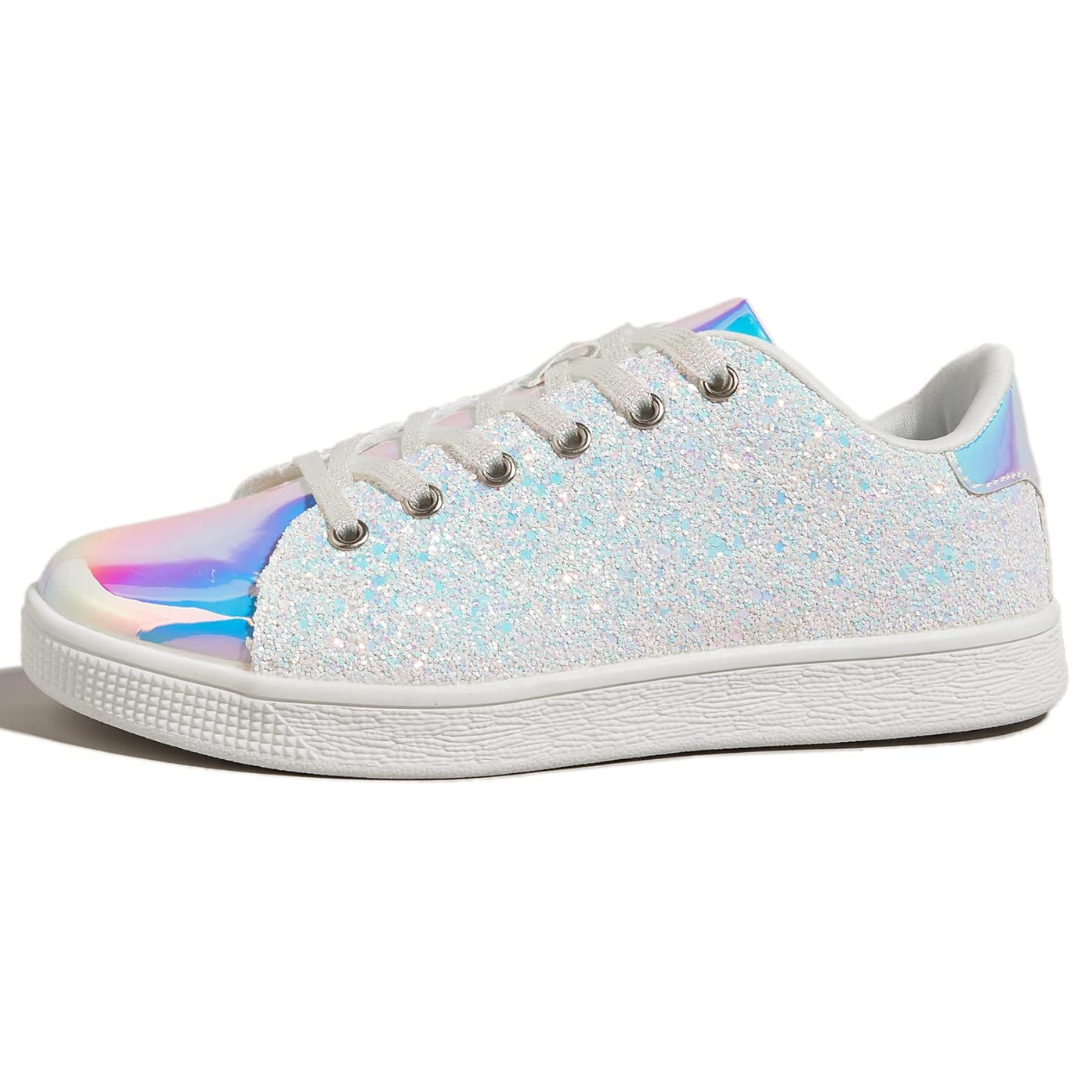 Xenia Glitter Lace-Up Sneakers - Sparkling Fashion Shoes for Women