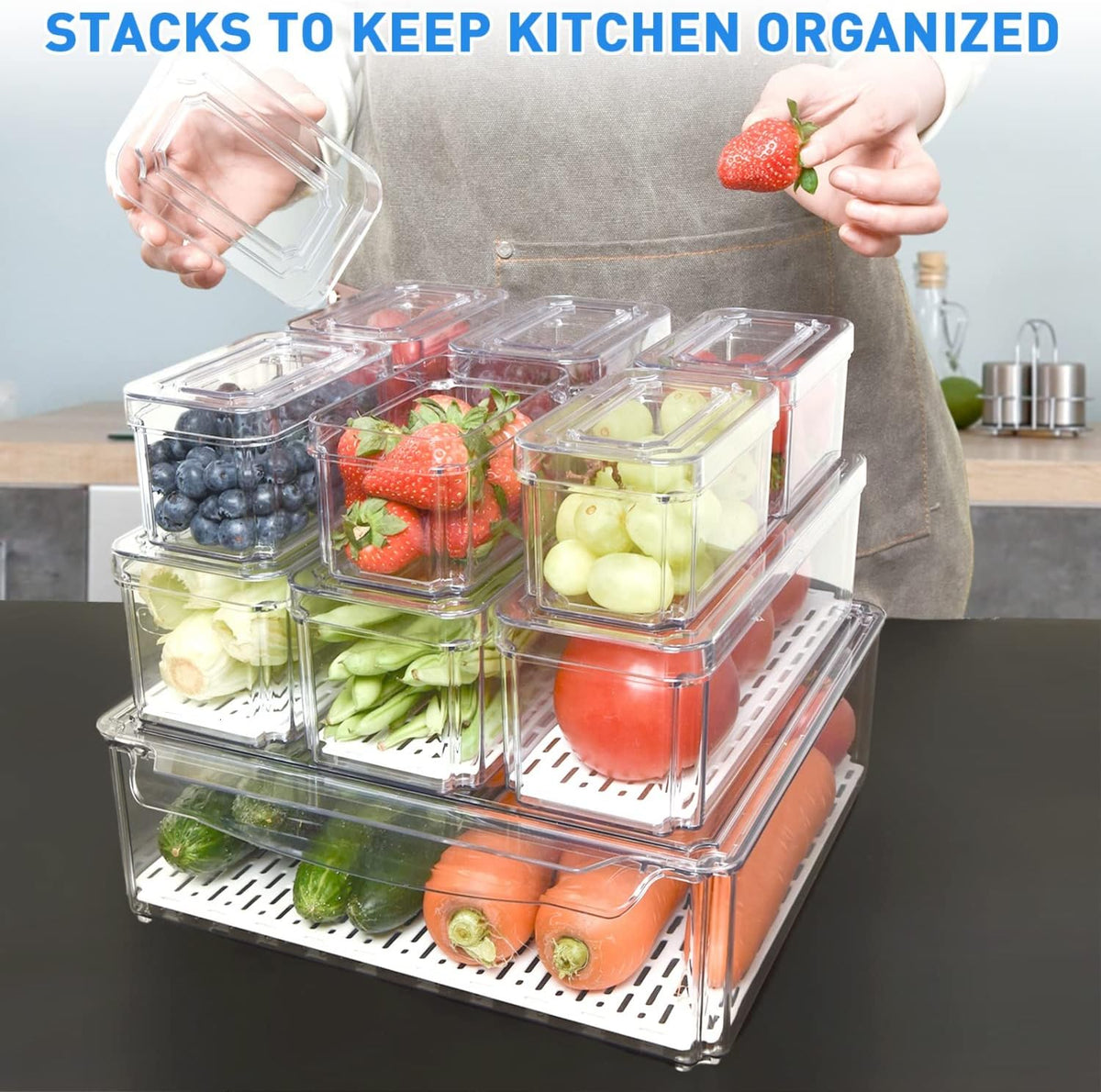 FridgeMaster Stackable Fridge Organizer - Set of 10 Containers
