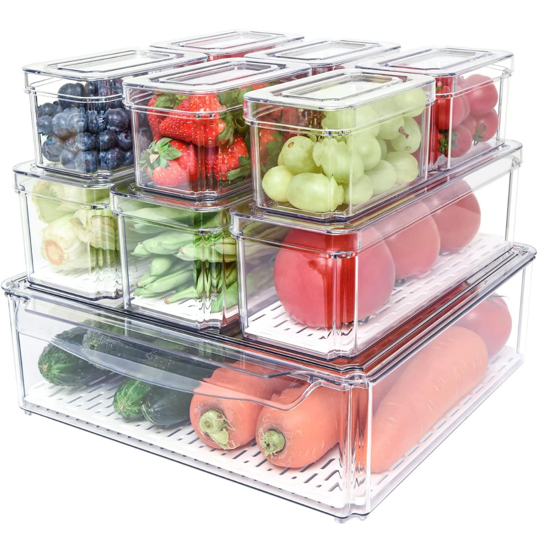 FridgeMaster Stackable Fridge Organizer - Set of 10 Containers