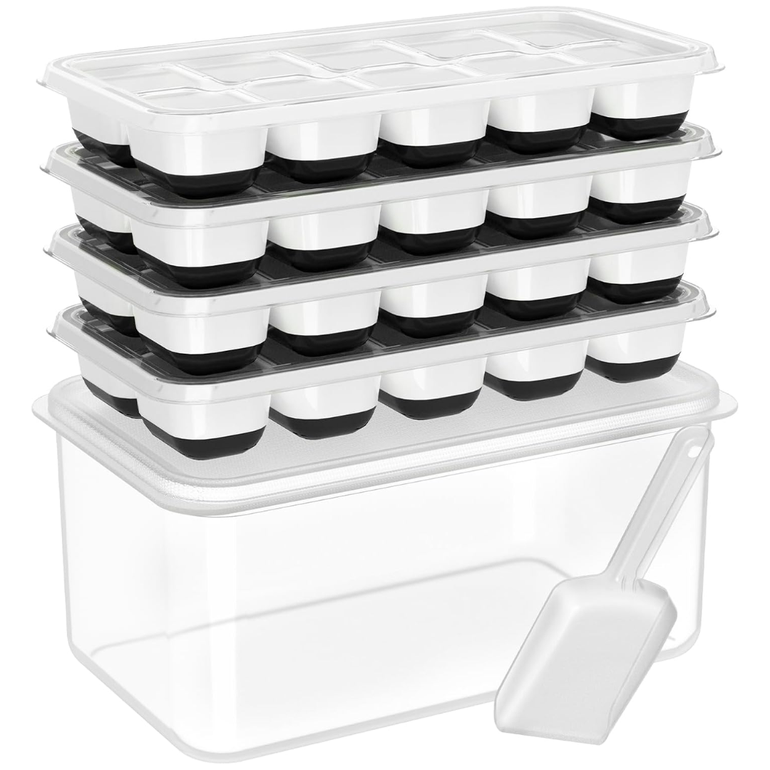 Stackable Silicone Ice Cube Trays - 4-Pack with Storage Bin