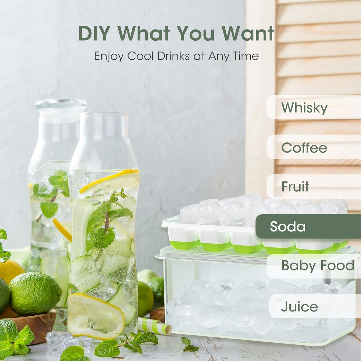 Stackable Silicone Ice Cube Trays - 4-Pack with Storage Bin