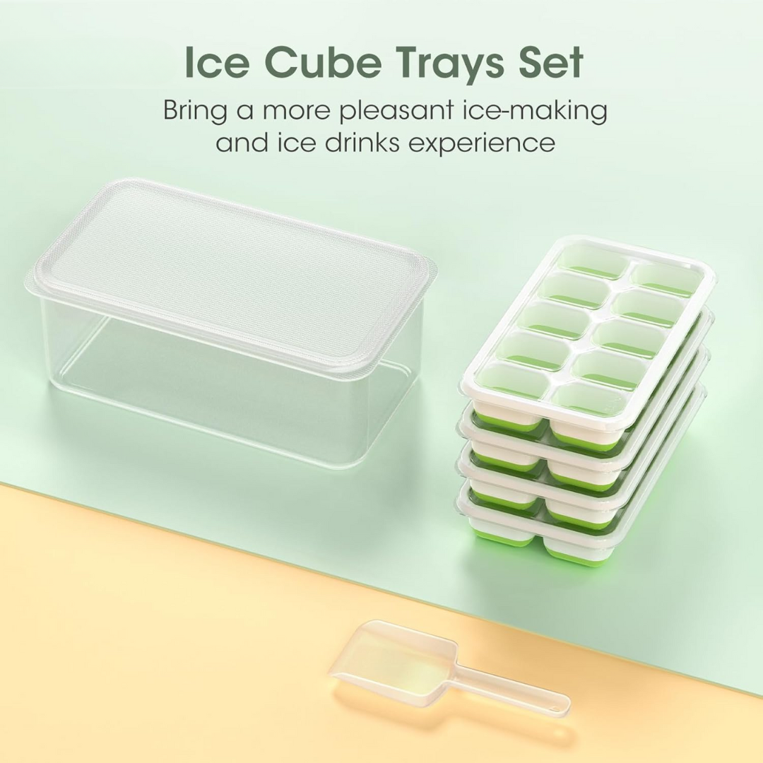 Stackable Silicone Ice Cube Trays - 4-Pack with Storage Bin