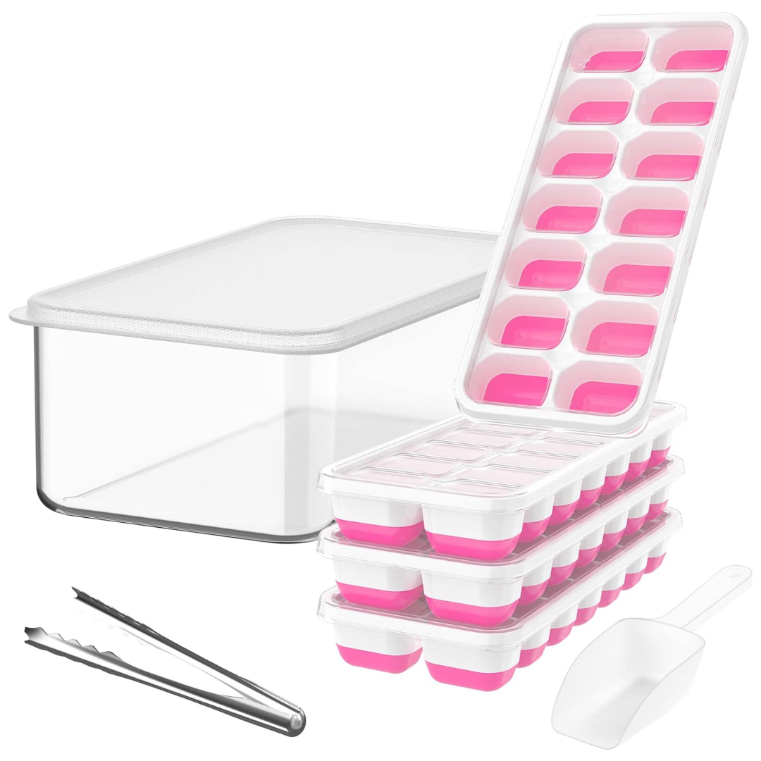 Stackable Silicone Ice Cube Trays - 4-Pack with Storage Bin