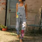 Floral Denim Jumpsuit - Casual Cotton One-Piece Outfit