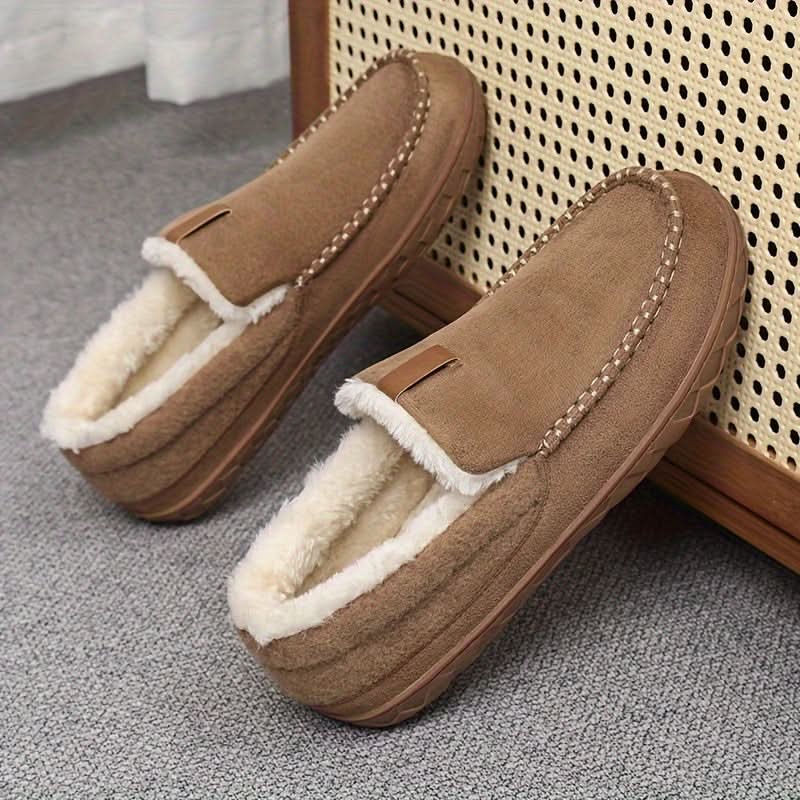 TerraWool Men's Slip-On Shoes - Warm Wool-Style Loafers for Home