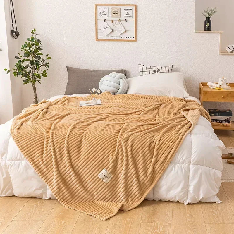 Warm Haven Thick Flannel Blanket - Cozy Solid-Color Autumn Throw