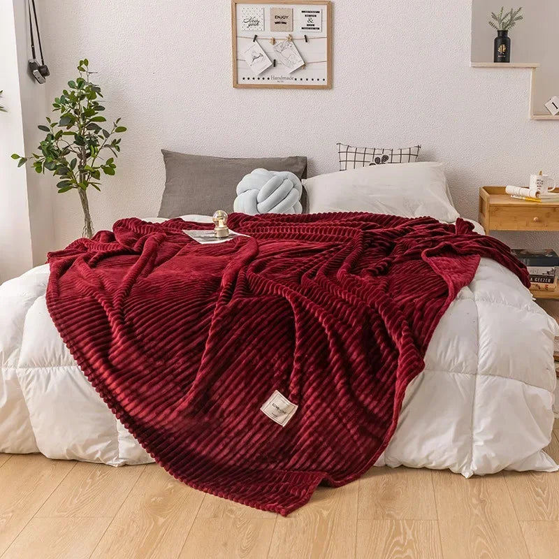 Warm Haven Thick Flannel Blanket - Cozy Solid-Color Autumn Throw