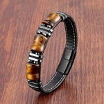 Tiger's Eye Leather Bracelet - Natural Stone Women's Jewelry