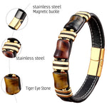 Tiger's Eye Leather Bracelet - Natural Stone Women's Jewelry