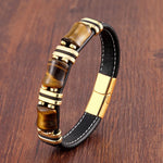 Tiger's Eye Leather Bracelet - Natural Stone Women's Jewelry