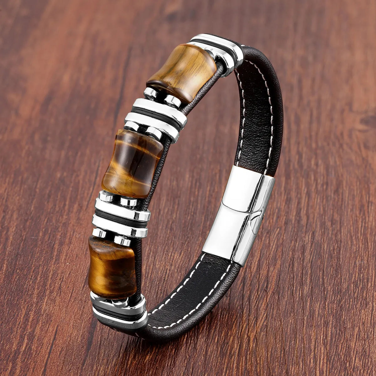 Tiger's Eye Leather Bracelet - Natural Stone Women's Jewelry