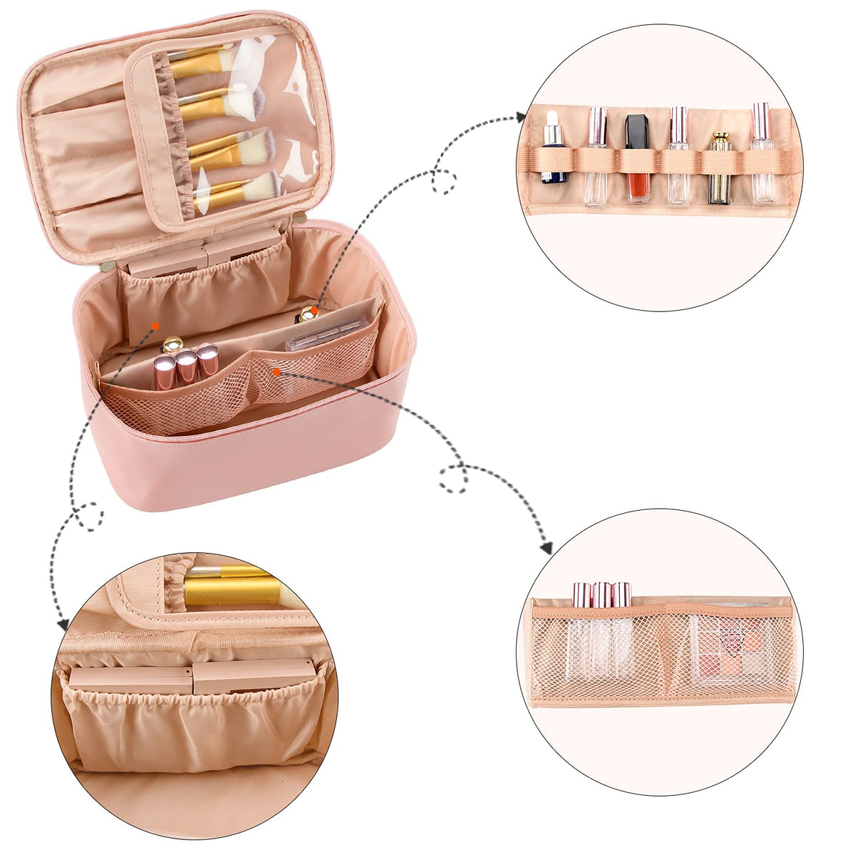 Travel Makeup Organizer - Adjustable Dividers & Sturdy Handle